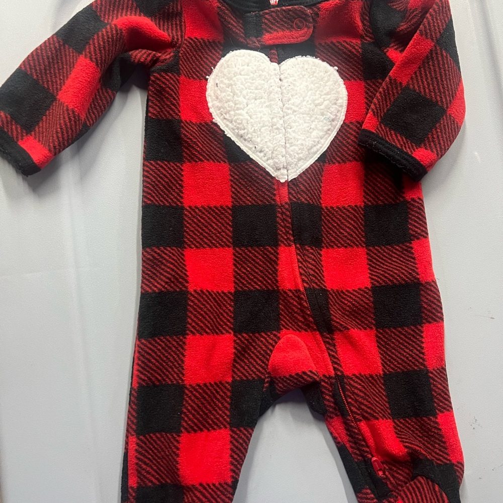 Red and Black Plaid Kids One Piece with Heart Patch